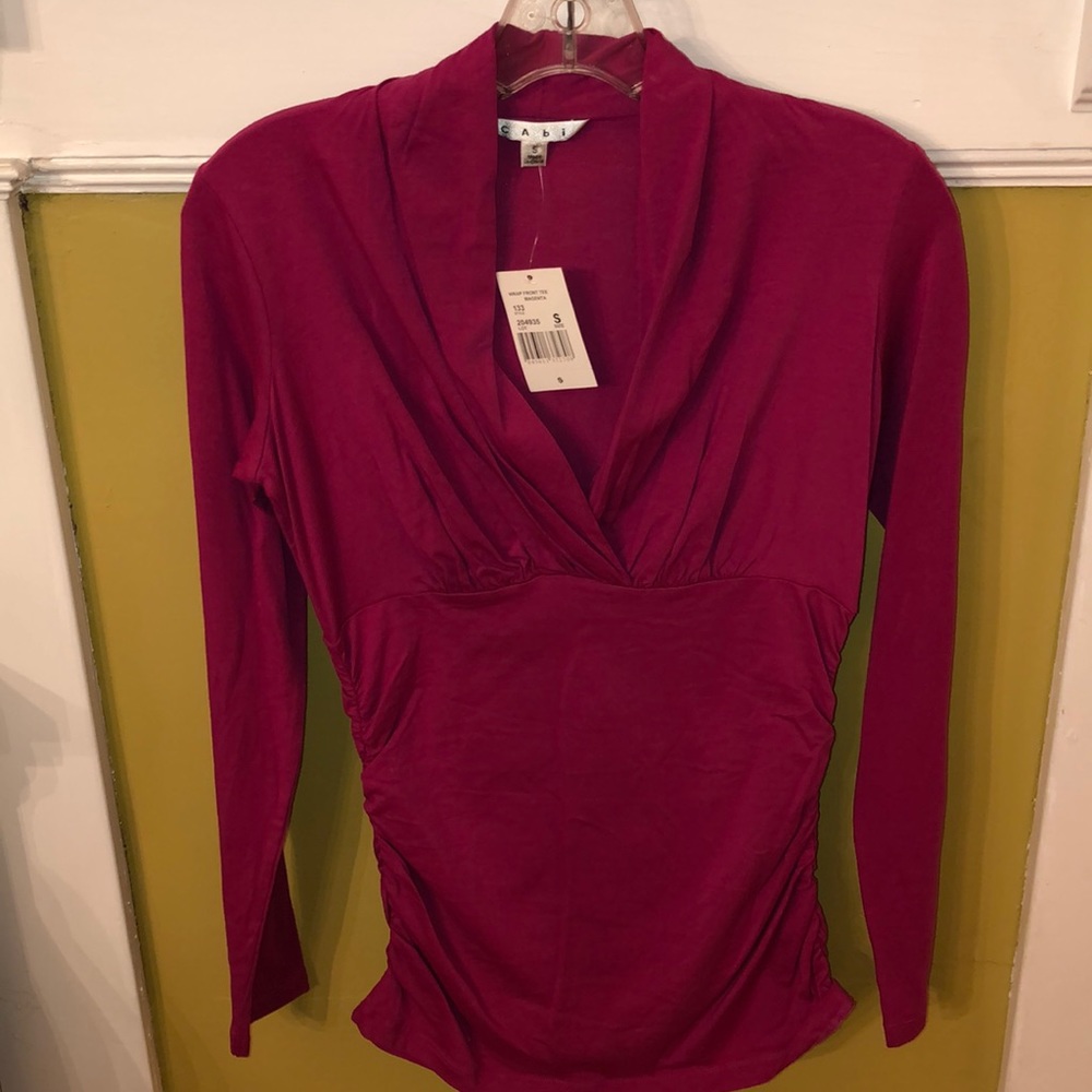 CAbi Wrap Front Long Sleeve T Magenta Small